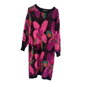 Rare Vintage 80s IVY Floral Knit Sweater Dress Floral Retro SzM EUC